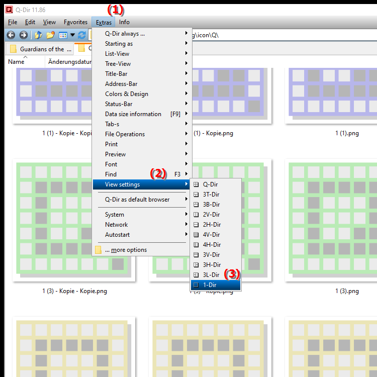 What is 1 Dir view in quad file explorer Q Dir